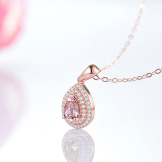 Teardrop Morganite Pendant Necklace in 14K Rose Gold Vermeil