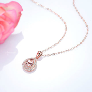 Teardrop Morganite Pendant Necklace in 14K Rose Gold Vermeil