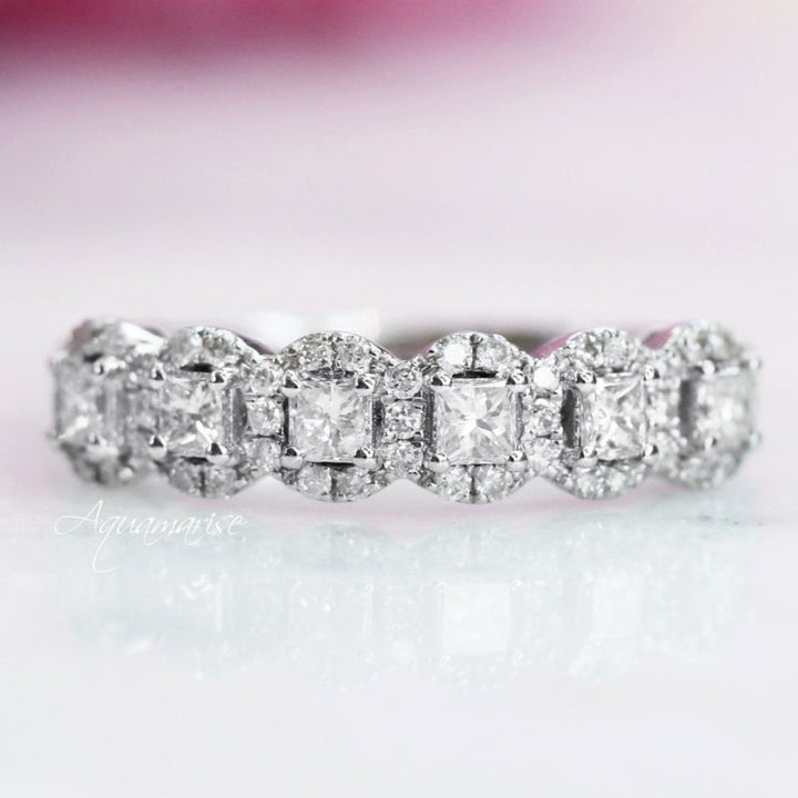 Princess Cut Diamond Wedding Band- 14K White Gold