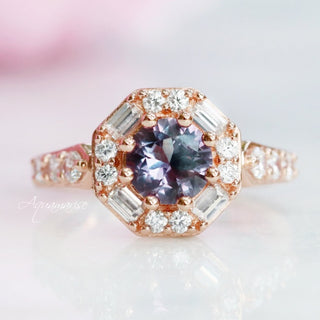 Octavia Hexagon Alexandrite Ring in 14K Rose Gold Vermeil