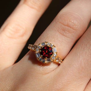 Hexagon Garnet Ring- 14K Yellow Gold Vermeil