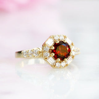 Hexagon Garnet Ring- 14K Yellow Gold Vermeil