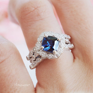 Cushion Cut Blue Sapphire Engagement Ring in Sterling Silver