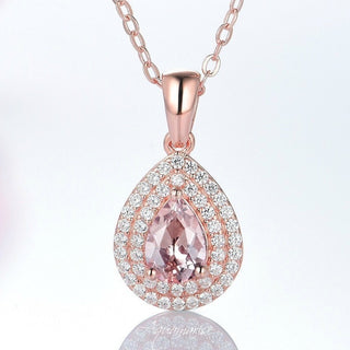 Teardrop Morganite Pendant Necklace in 14K Rose Gold Vermeil