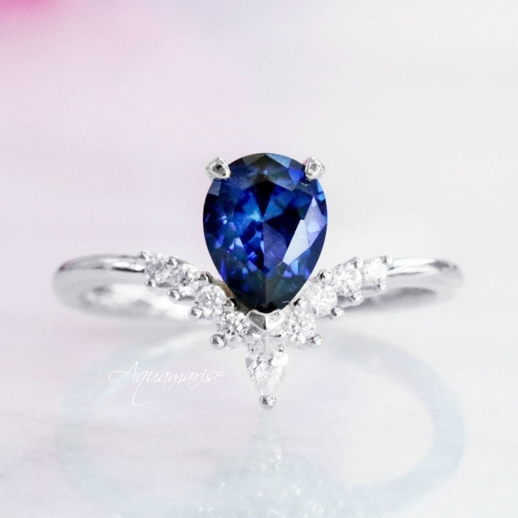 Lunette Blue Sapphire Ring Set- Sterling Silver