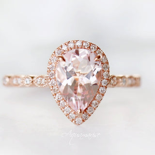 Teardrop Natural Morganite Engagement Ring in 14K Solid Rose Gold