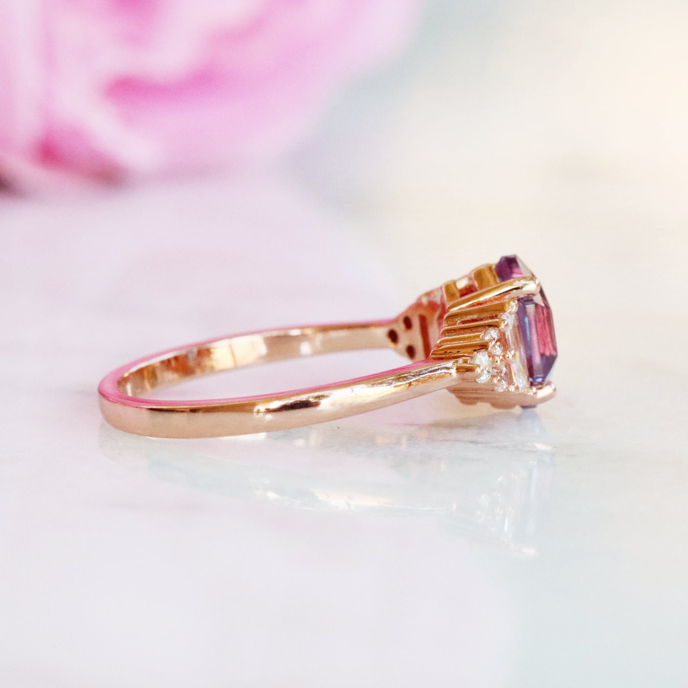 Mila Alexandrite Ring- 14K Rose Gold Vermeil