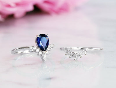 Lunette Blue Sapphire Ring Set- Sterling Silver