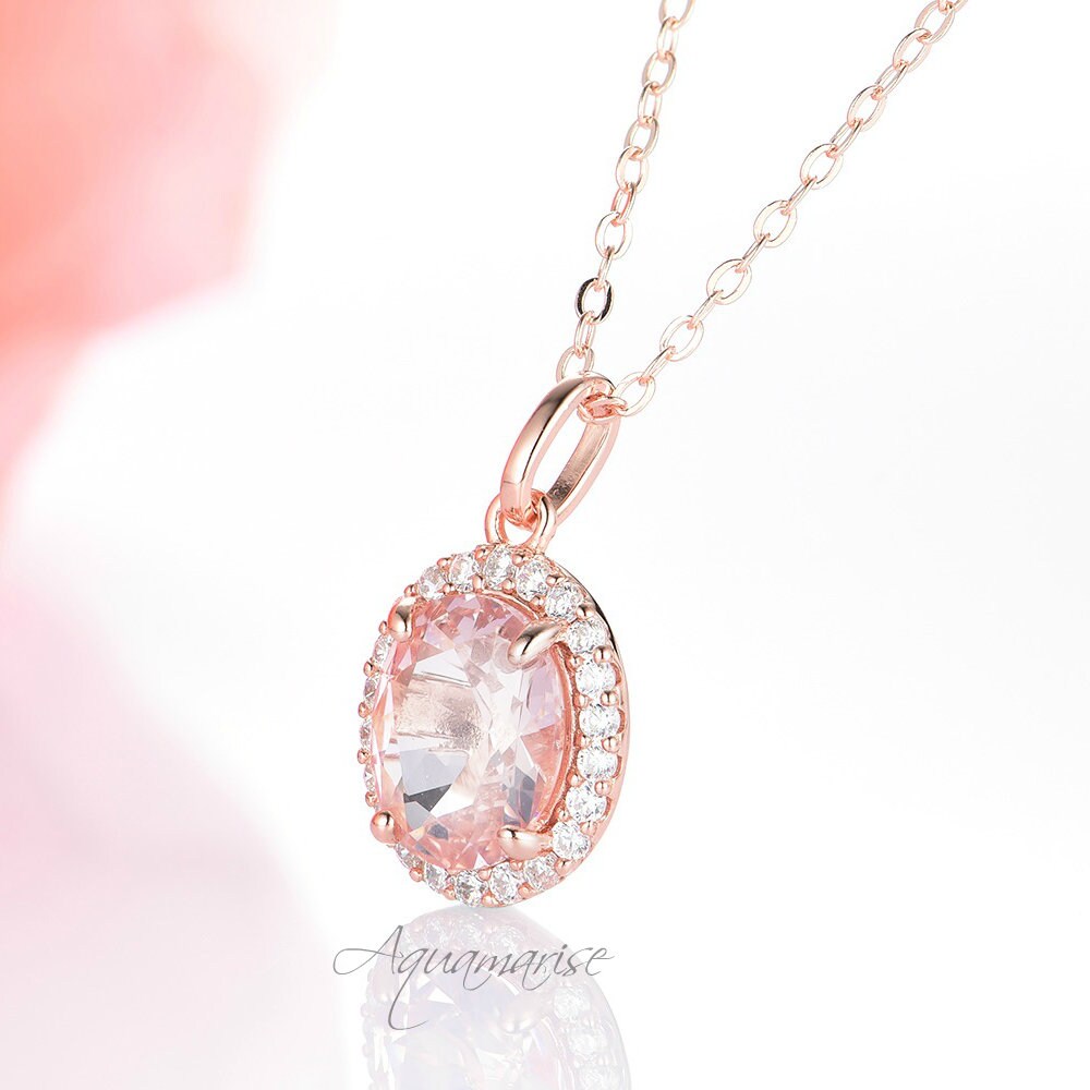 Iris Oval Morganite Necklace- 14K Rose Gold Vermeil