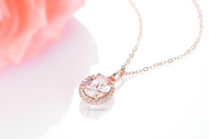 Iris Oval Morganite Necklace- 14K Rose Gold Vermeil