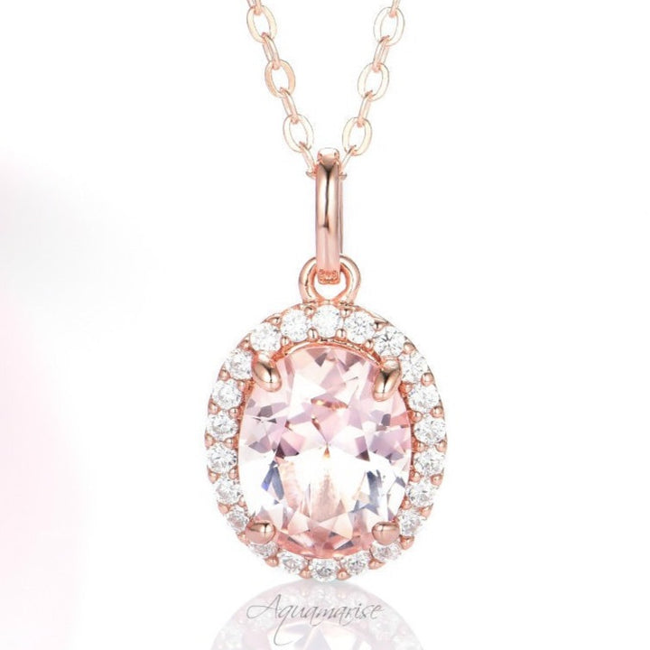 Iris Oval Morganite Necklace- 14K Rose Gold Vermeil