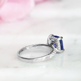 Cushion Cut Natural Tanzanite Engagement Ring in 14K White Gold (Hidden Halo)