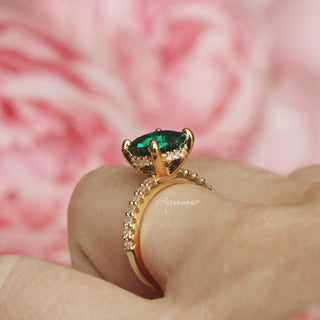 Cushion Cut Emerald Engagement Ring in 14K Yellow Gold Vermeil