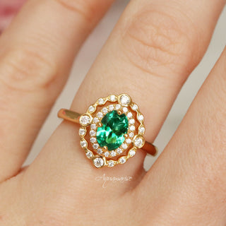 Valentina Art Deco Emerald Ring in 14K Solid Yellow Gold