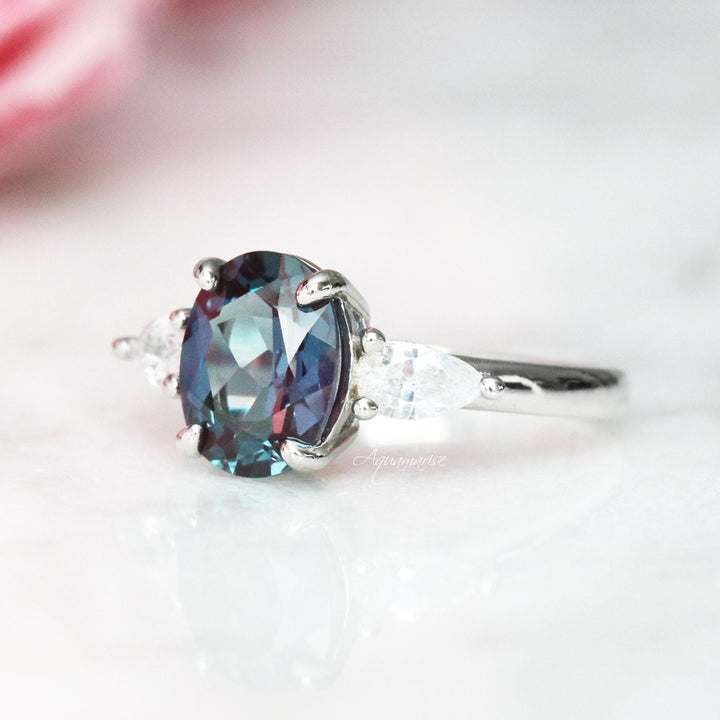 Olivia Teal Alexandrite Ring- Sterling Silver