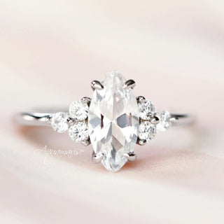 Marquise Cut White Sapphire Engagement Ring Set in Sterling Silver