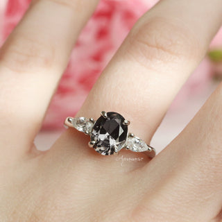 Oval Cut Simulated Gray Diamond Ring in Sterling Silver