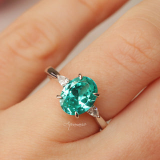 Oval Cut Paraiba Tourmaline Engagement Ring in Sterling Silver