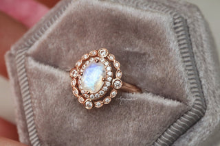 Valentina Rainbow Moonstone Engagement Ring in 14K Solid Rose Gold
