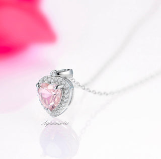 Heart Morganite Necklace in 925 Sterling Silver
