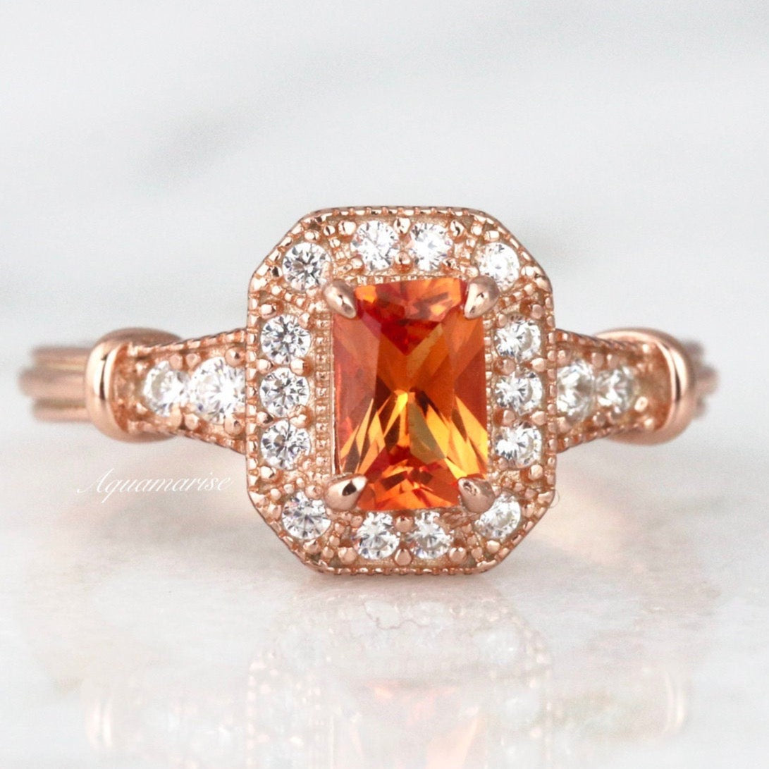 Cynthia Orange Sapphire Ring- 14K Rose Gold Vermeil