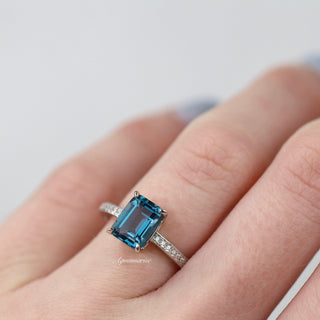 Ava Emerald Cut Natural London Blue Topaz Ring in Sterling Silver