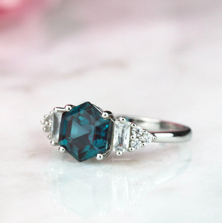 Hexagon Alexandrite Ring- Sterling Silver