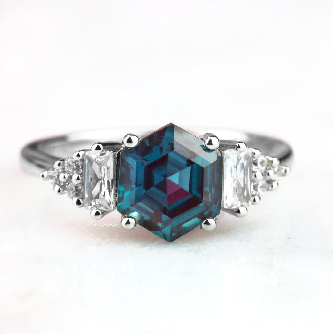 Hexagon Alexandrite Ring- Sterling Silver