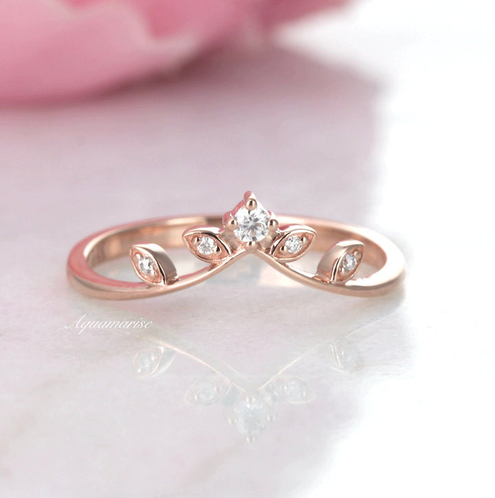 Floral Curved Wedding Band- 14K Solid Rose Gold