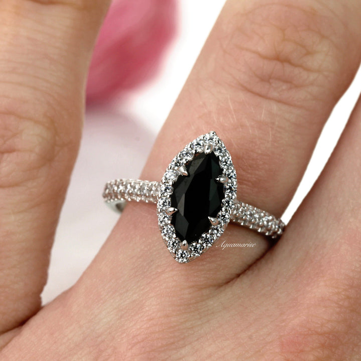 Valeria Marquise Black Diamond ( Black Onyx )Ring- Sterling Silver