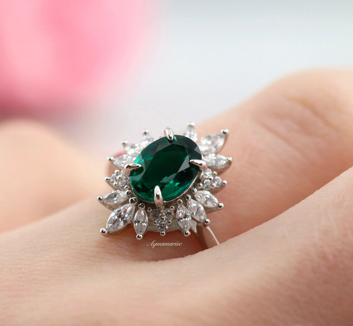 Aurora Emerald Ring- Sterling Silver