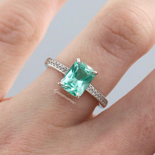 Ava Emerald Cut Mint Green Sapphire Ring in Sterling Silver