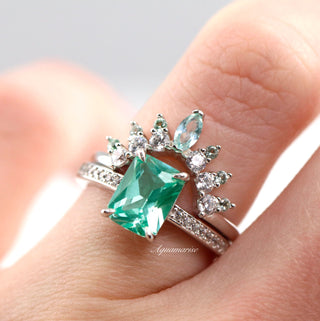 Ava Emerald Cut Mint Green Sapphire Ring in Sterling Silver