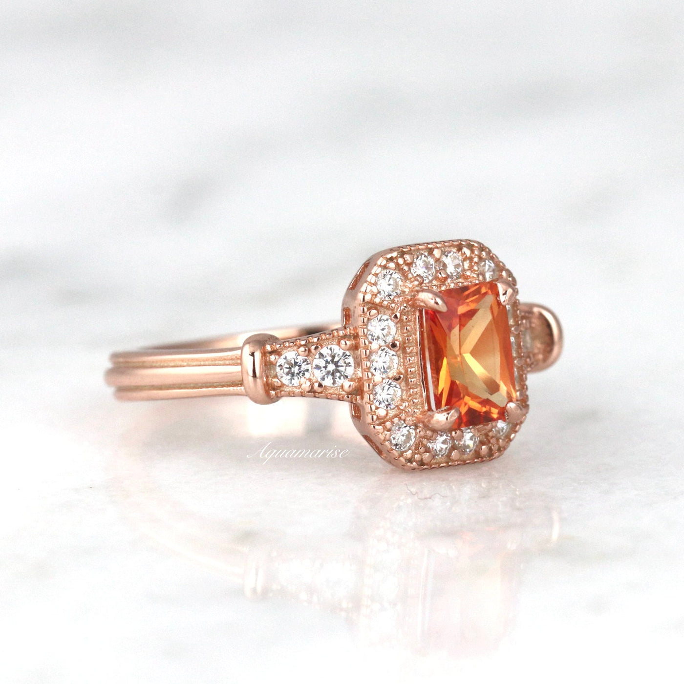 Cynthia Orange Sapphire Ring- 14K Rose Gold Vermeil