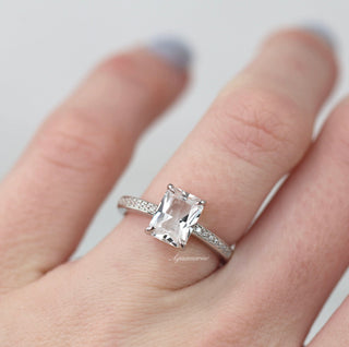 Ava Emerald Cut White Sapphire Engagement Ring in Sterling Silver