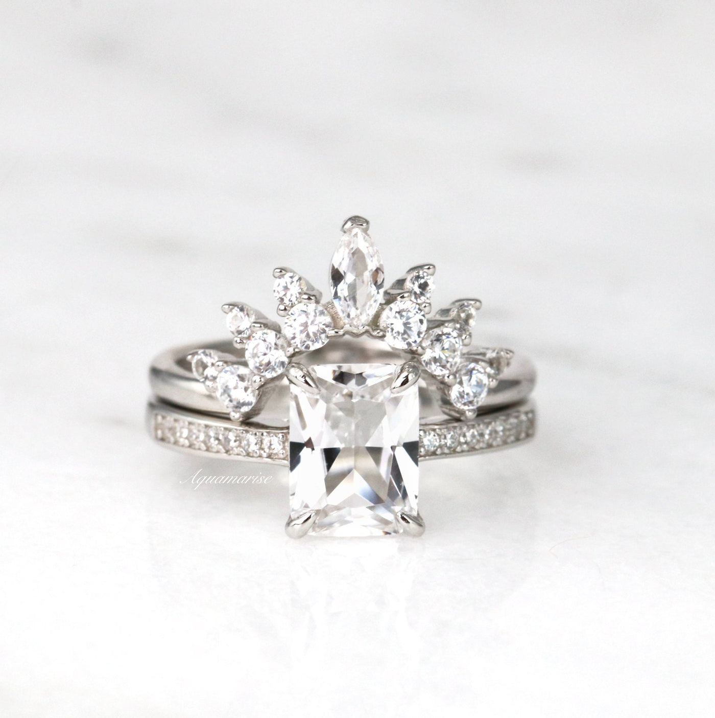 Tiara Curved Diamond Wedding Band- Sterling Silver