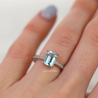 Ava Emerald Cut Aquamarine Engagement Ring in Sterling Silver