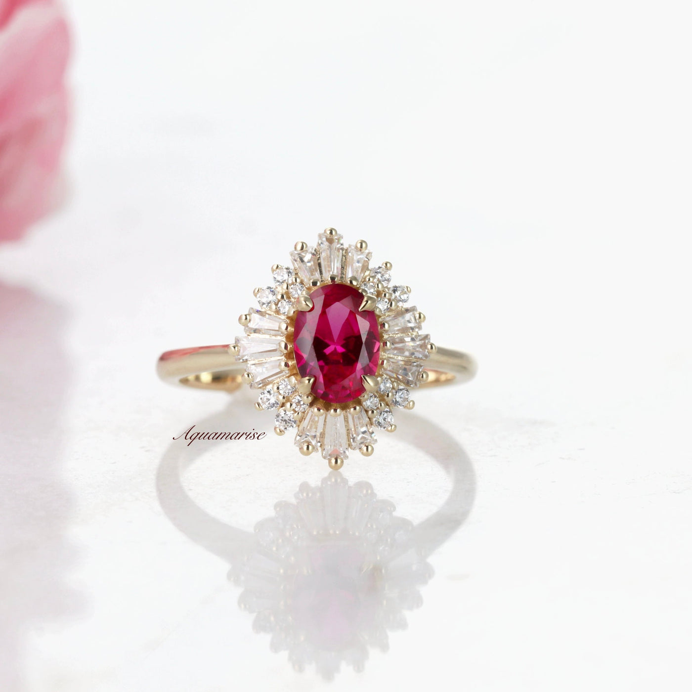 Victoria Natural Ruby Engagement Ring- 14K Solid Yellow Gold