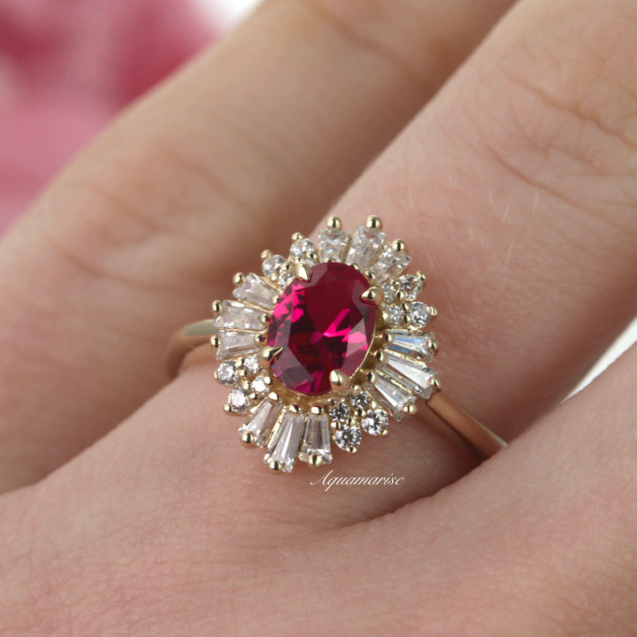 Victoria Natural Ruby Engagement Ring- 14K Solid Yellow Gold