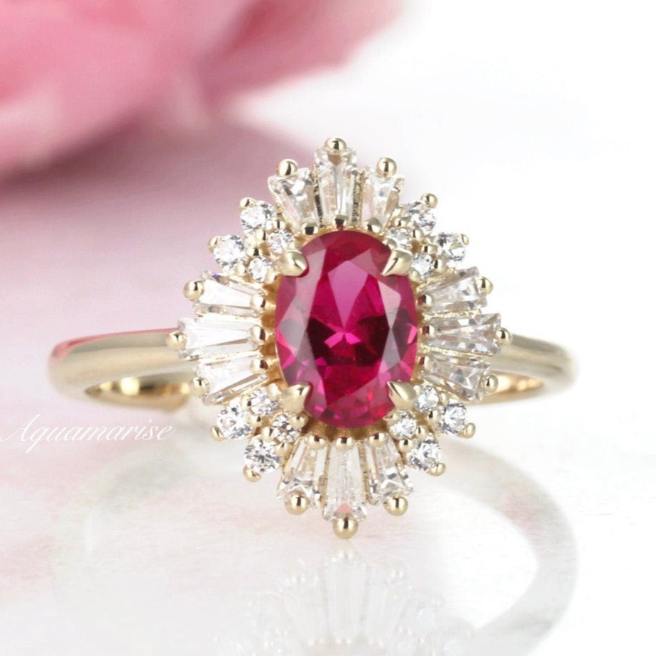Victoria Natural Ruby Engagement Ring- 14K Solid Yellow Gold
