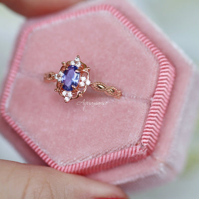 Claire Vintage Natural Tanzanite Engagement Ring- 14K Solid Rose Gold