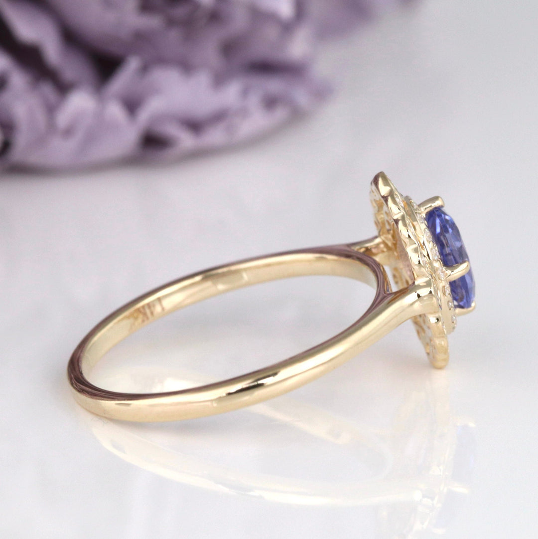 Valentina Natural Tanzanite Engagement Ring- 10K/14K/18K Solid Yellow Gold