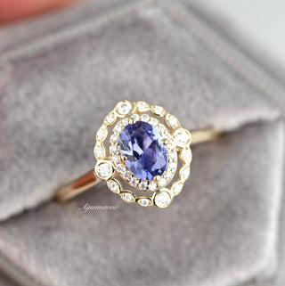 Valentina Natural Tanzanite Engagement Ring in 14K Solid Yellow Gold