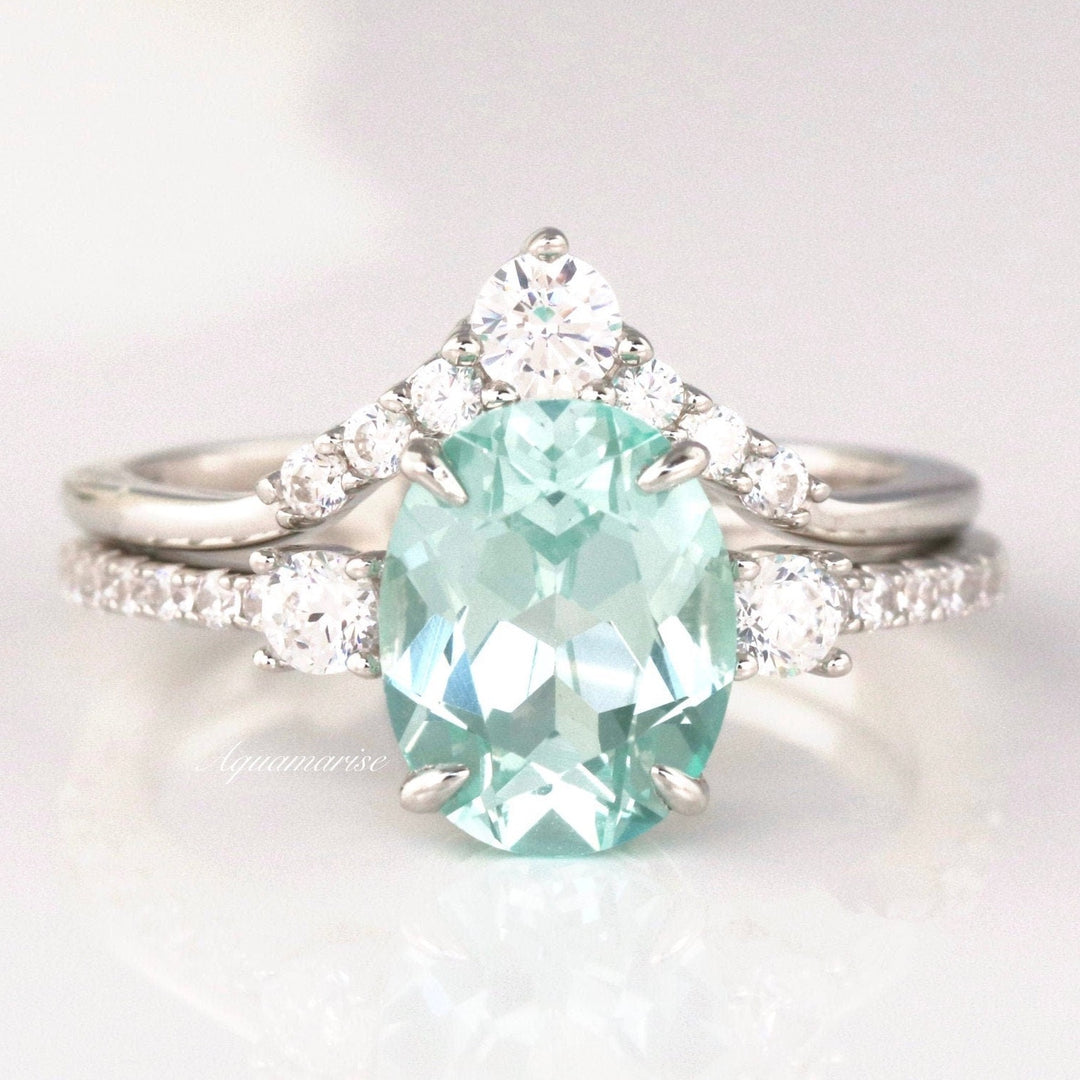 Bella Green Sapphire Ring Set- Sterling Silver