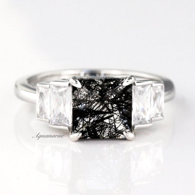Ivy Black Rutilated Quartz Ring- Sterling Silver