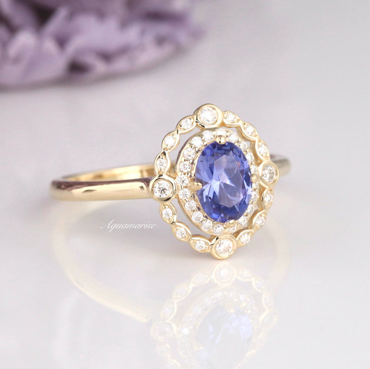 Valentina Natural Tanzanite Engagement Ring- 10K/14K/18K Solid Yellow Gold