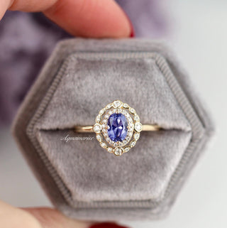 Valentina Natural Tanzanite Engagement Ring in 14K Solid Yellow Gold