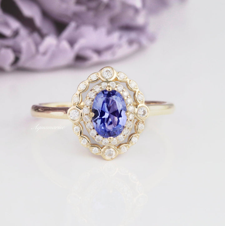 Valentina Natural Tanzanite Engagement Ring- 10K/14K/18K Solid Yellow Gold