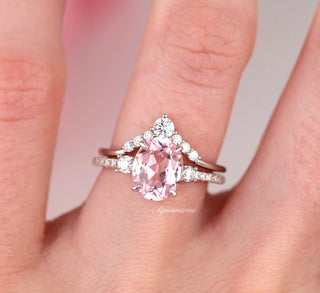 Bella Oval Cut Pink Sapphire Engagement Ring Set in Sterling Silver