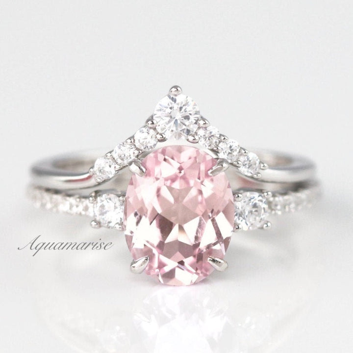 Bella Pink Sapphire Ring Set- 925 Sterling Silver